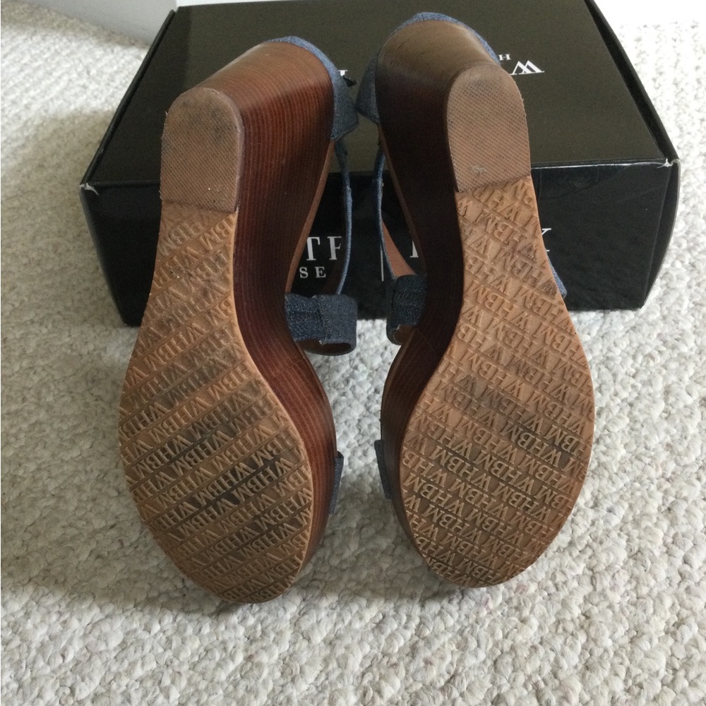 White House Black Market Blue Denim Wedge Sandals - Picture 4 of 6